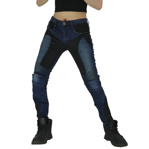 Slim fit motorcycle denim pants for women with reinforced protective knee panels
