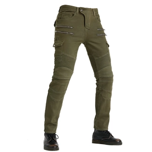 Pantaloni da moto uomo verde militare con protezioni sulle ginocchia e tasche cargo