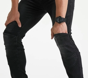 Jean de moto slim noir pour homme avec panneaux de protection rembourrés aux genoux