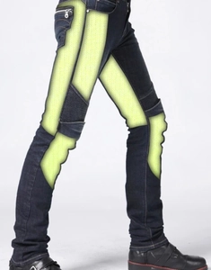 Slim-fit Kevlar motorcycle jeans in dark blue with integrated protective pads on side view