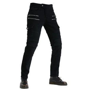 Pantaloni cargo da moto neri da uomo con pannelli a coste sulle ginocchia e cerniere