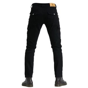 Pantaloni cargo da moto neri da uomo con vita elastica e tasche di protezione