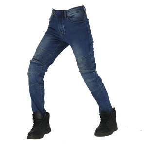 VOLERO women's motorcycle riding jeans with pleated stretch panels and mid-wash blue denim