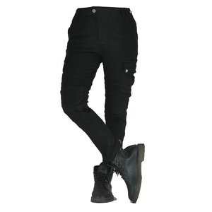 Close-up of military cargo riding pants with protective knee pleats and leather boots