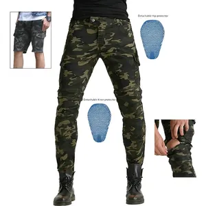 Men's Camouflage Motorcycle Cargo Pants With Protective Silicone Gear Detachable Tactical Riding Trousers Cotton Outdoor Pants