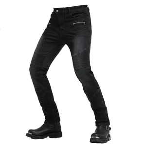 Schwarze Motorradjeans mit Knie-Stretch-Einsätzen und taktischen Reißverschlusstaschen