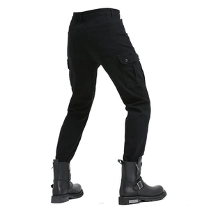 Detailed back view of men's black motorcycle cargo pants with tactical multi-pockets