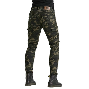 Men's camo motorcycle cargo pants with multi-pockets and protective stretch fabric