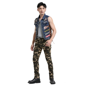 Men's slim fit camo motorcycle jeans with protective pads for summer racing and off-road