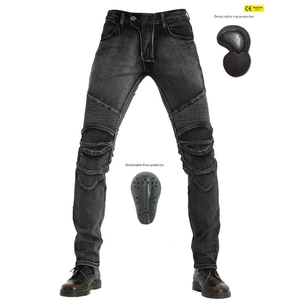 Men's motorcycle jeans with CE protective pads and stretch panels for riding safety