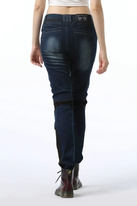 Women's slim-fit mesh motorcycle jeans with protective pads and stretch panels