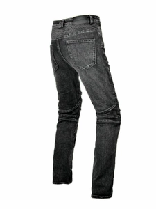 Men's retro motorcycle jeans in grey with accordion stretch panels and slim fit style