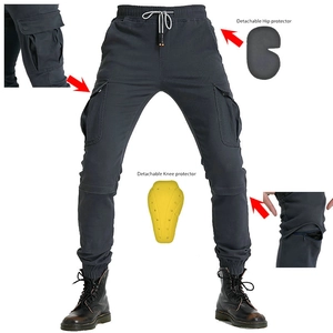 Men's Cargo Jogger Riding Pants Cotton Blend Solid Color Multi Pocket Trousers With Detachable Protectors For Outdoor Sport