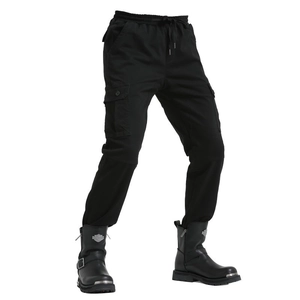 Detailed close-up of tactical cargo pants featuring elastic drawstring waist and side pockets