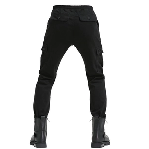 Men's protective black motorcycle biker cargo pants with reinforced pockets and cuffs