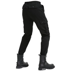 Men's protective motorcycle cargo pants in black twill with multiple utility pockets
