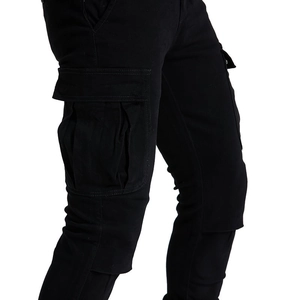 Men's black cargo motorcycle pants with multi-pockets and protective reinforced panels