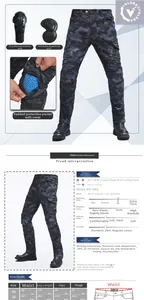 Detaillierte Größentabelle für blaue Camouflage-Motorradjeans mit CE-Protektoren