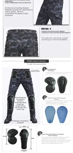 Details von Camo Motorradjeans mit abnehmbaren CE-Protektoren und elastischem Hosenbund