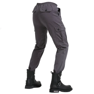 Dark gray men's cargo jogger pants featuring multi-pocket design and drawstring waist