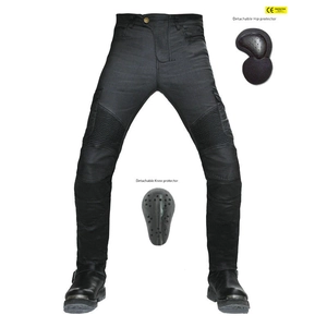 Pantalon de Moto Hommes Denim PU Enduit Style Cargo Avec Protections Genoux Hanches Amovibles Pantalon de Course Noir