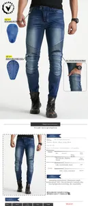 Detailed view of men's motorcycle jeans with removable hip and knee protective pads