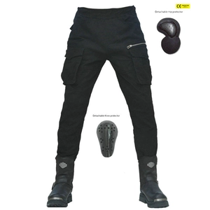 Detail of detachable CE certified honeycomb knee and hip pads for motorcycle cargo pants