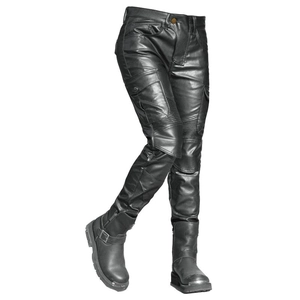 Women motorcycle riding pants in black waterproof leather with protective cargo pockets
