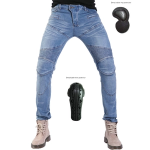 Pantalon de Moto pour Hommes Style Biker Coupe Ajustée en Denim Avec Protections Amovibles aux Genoux et aux Hanches en Coton Mélangé