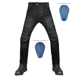 Men's Motorcycle Riding Jeans With Detachable Silicone Protective Gear Slim Fit Windproof Biker Denim Racing Pants