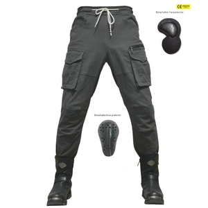 Detail showing detachable CE certified knee and hip protectors for motorcycling cargo pants