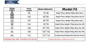 Detailed size chart for motorcycle pants including length and waist measurements