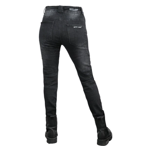 Rear view of women motorcycle riding jeans with elastic waist panels and knee protectors