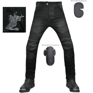 Jeans moto imperméables avec panneaux en accordéon et protections de genoux amovibles