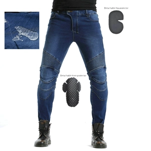 Pantalon de Moto Imperméable pour Hommes Jeans avec Protections CE Amovibles Coupe Ajustée Denim Extensible