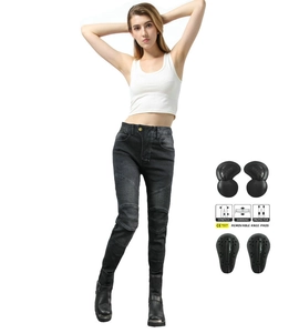 Women's stretch motorcycle jeans in dark grey with CE armor and flexible shirring
