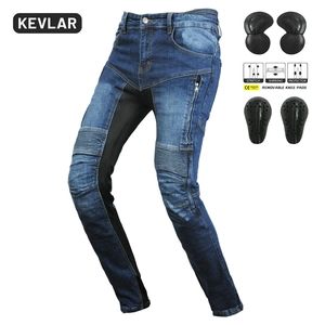 Motorcycle jeans set with protective pads, Kevlar lining and stretch accordion panels