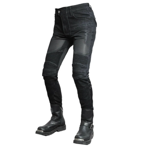 Jeans da moto neri slim da donna con protezioni per le ginocchia e tessuto rinforzato