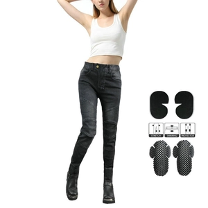Women Motorcycle Riding Jeans With Protective Gear Stretch Panels Slim Fit Racing Denim Pants Retro Cycling Trousers