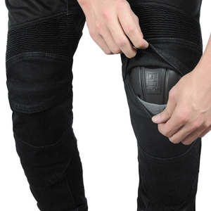 Jeans da moto neri da donna con protezioni per le ginocchia CE e inserti elasticizzati