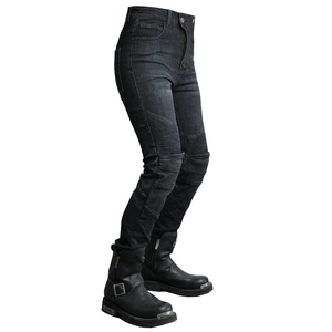 Damen Motorradjeans in Dunkelgrau mit Stretch-Einsätzen und hoher Taille, schmal geschnitten