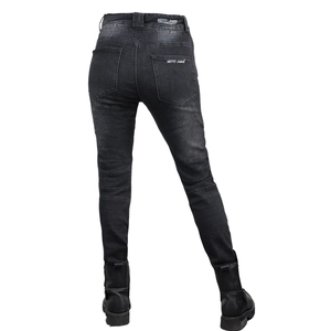 Slim fit washed charcoal grey motorcycle jeans for women with protective elastic panels