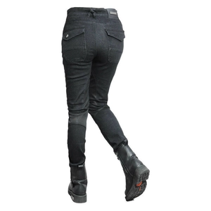 Jeans da moto slim fit da donna, grigio scuro con protezioni per ginocchia, vista posteriore
