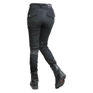 Women's motorcycle denim pants with protective padding and slim fit in dark grey