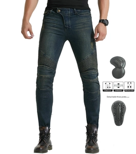 Vaqueros de moto azul oscuro de corte ajustado con paneles elásticos y rodilleras extraíbles