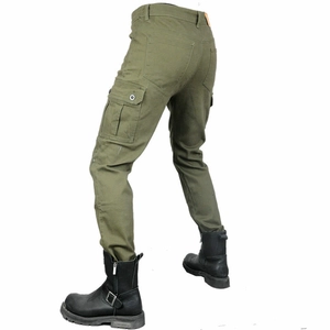 Army green protective motorcycle cargo pants with multi-pockets and slim fit design