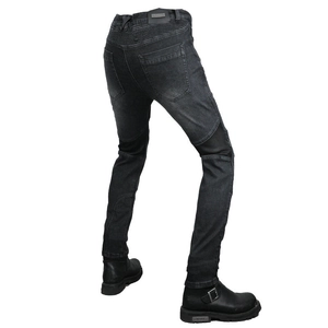 Men's motorcycle riding jeans in black with reinforced knees and stretch waist panels