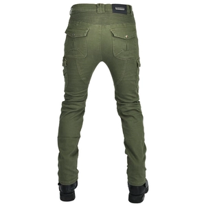 Army green motorcycle riding pants with multi-pockets and reinforced pleated stitching
