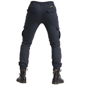 Men's deep grey cargo motorcycle pants with multi-pockets and protective cuffs