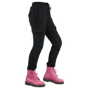 Damen Motorradhose in Schwarz, schmale Passform mit Cargotaschen und Gummizug im Bund